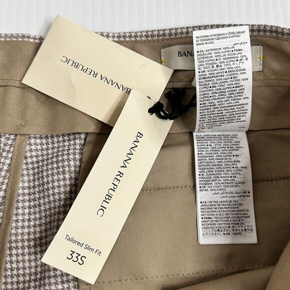 NWT Banana Republic Tailored Slim Fit Linen Pants 33S X 30” Houndstooth Preppy - Picture 4 of 13